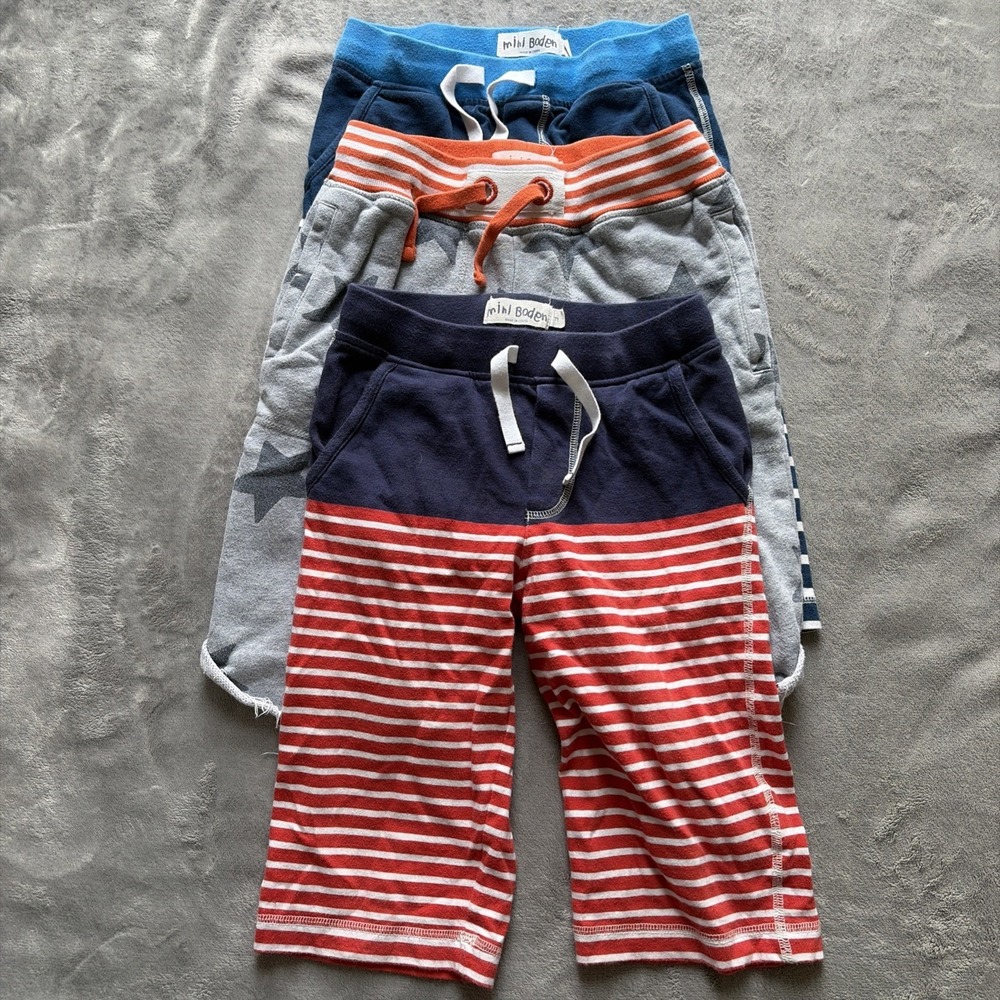 Mini Boden Lot of 3 Jersey Baggies Shorts Size 7-8Y Blue White Stripes & Stars